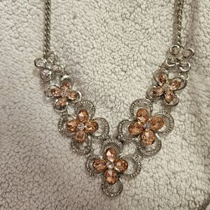 Elegant Floral Silver and Orange Necklace
